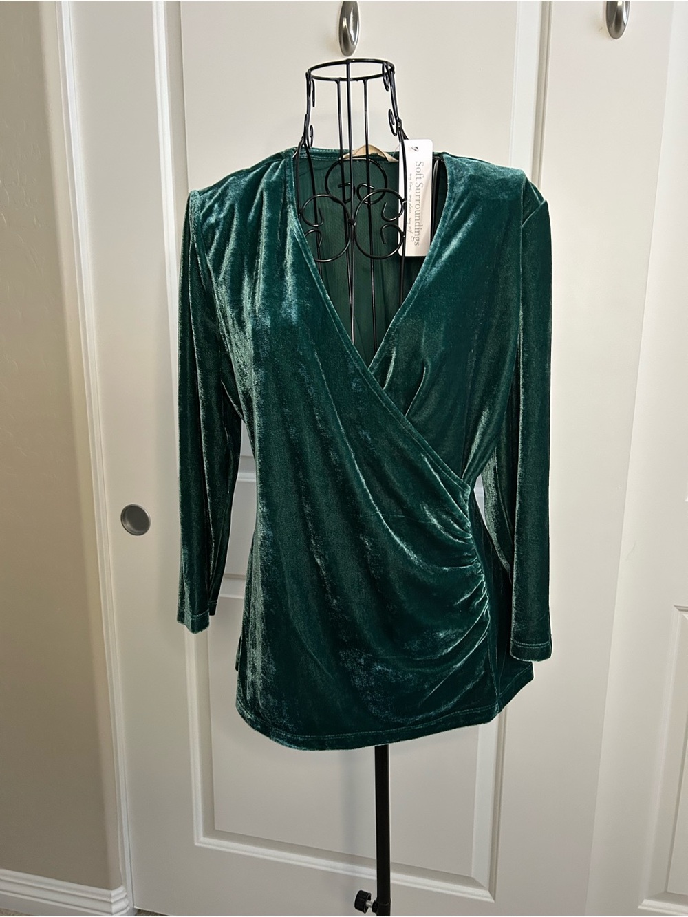 Soft Surroundings Emerald Green Velvet Wrap Top